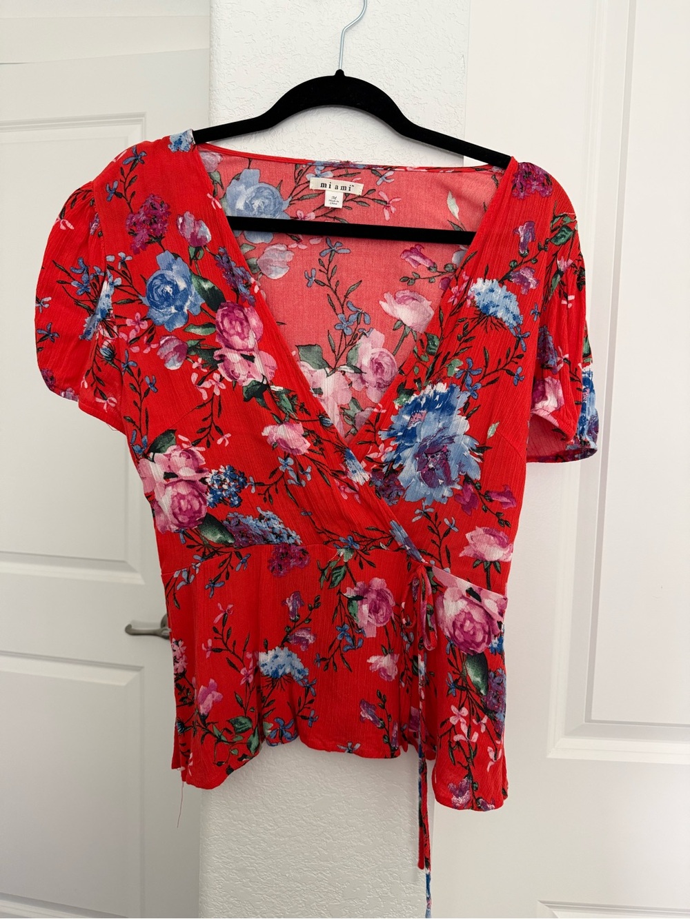 miami Red Floral Wrap Blouse